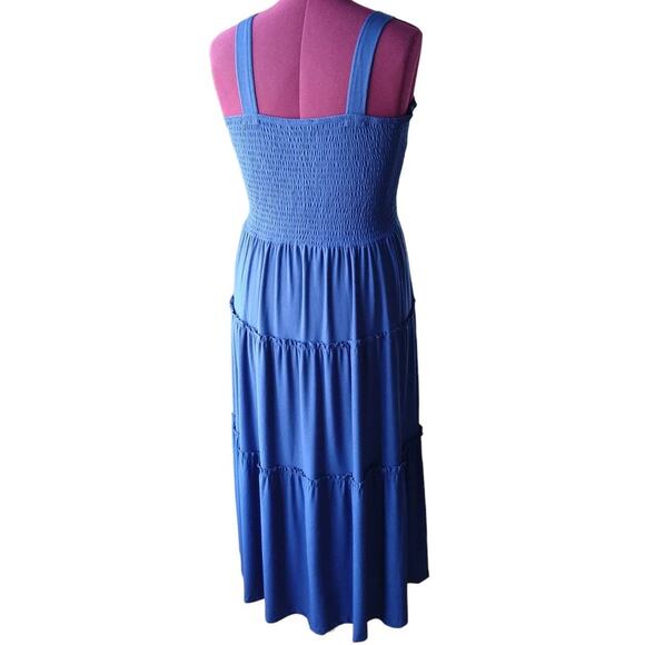 1X Zenana Smocked Tiered Midi Dress Lt Navy Blue Plus sized comfort brand new - Picture 5 of 14